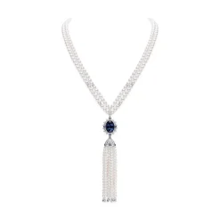 Akoya Cultured Pearl Tanzanite Necklace in 18K White Gold