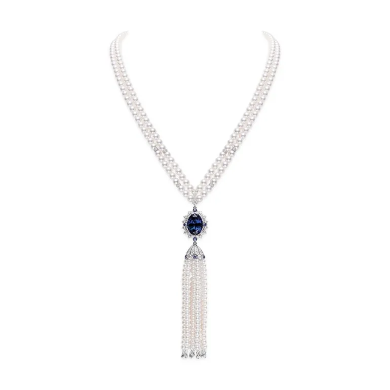 Akoya Cultured Pearl Tanzanite Necklace in 18K White Gold