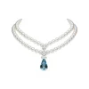 Aquamarine and Akoya Cultured Pearl Necklace with Diamonds in 18K White Gold