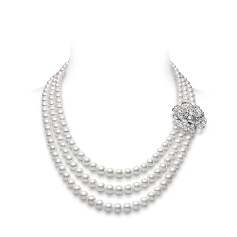 Blooming Delight Akoya Cultured Pearl Necklace with Detachable Diamond Brooch