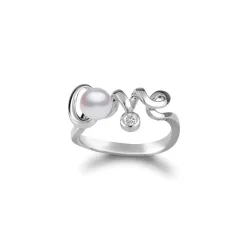 Cherish Love Akoya Cultured Pearl and Diamond Ring in 18K White Gold