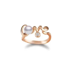 Cherish Love Akoya Cultured Pearl and Diamond Ring in 18K Pink Gold