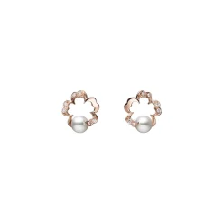 Cherry Blossom Akoya Cultured Pearl Earrings in Pink Gold