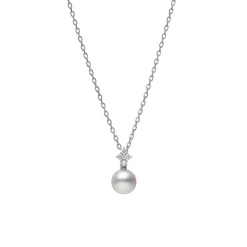 Classic Akoya Cultured Pearl and Diamond Pendant in 18K White Gold