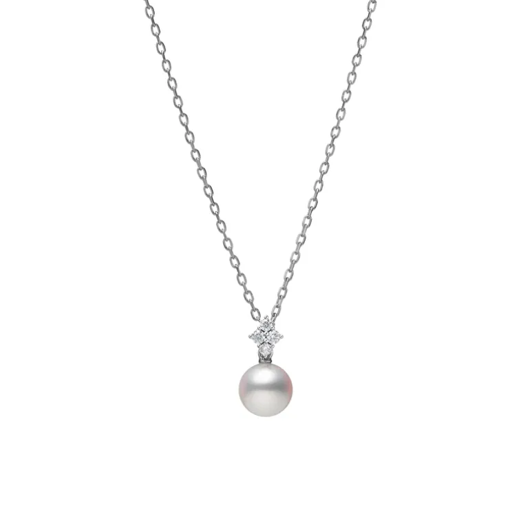 Classic Akoya Cultured Pearl and Diamond Pendant in 18K White Gold