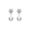 Classic Akoya Cultured Pearl and Diamond Earrings in 18K White Gold