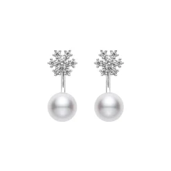 Classic Akoya Cultured Pearl and Diamond Earrings in 18K White Gold