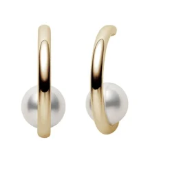 Classic Akoya Cultured Pearl Semi Hoop Earrings in Yellow Gold