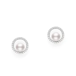 Classic Akoya Earring with Diamond - 18k White Gold