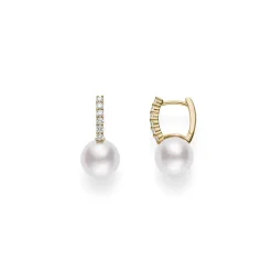 Classic Elegance Akoya Cultured Pearl Earrings with Diamonds in 18K Yellow Gold