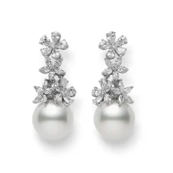 Classic White South Sea Pearl Earrings with Diamonds