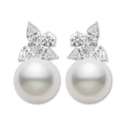 Classic White South Sea Pearl Earrings in 18K White Gold
