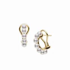 Cluster Akoya Cultured Pearl Earrings in 18K Yellow Gold