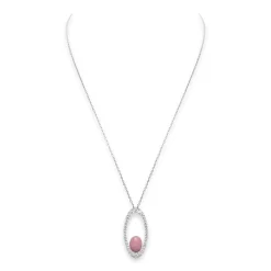 Conch and Diamond Oval Pendant Necklace in 18K White Gold