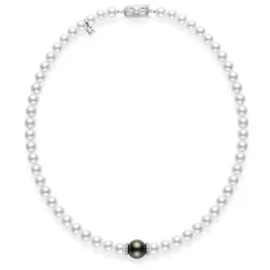 Fusion Akoya and Black South Sea Cultured Pearl Strand with Diamond Rondelles