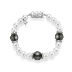 Fusion Akoya and Black South Sea Cultured Pearl Bracelet with Diamond Rondelles