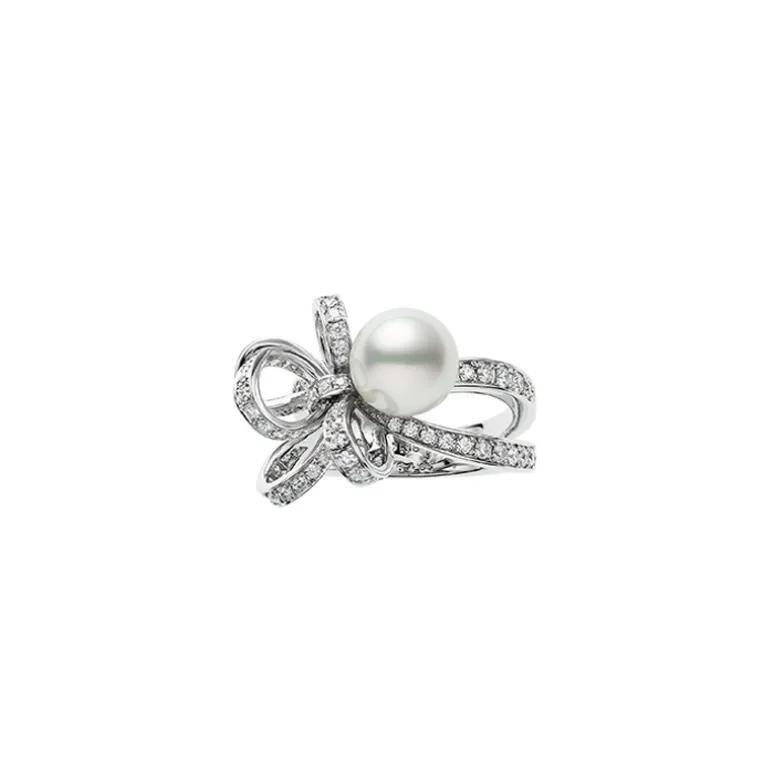 Jeux de Rubans Akoya Cultured Pearl and Diamond Ring - 18K WG