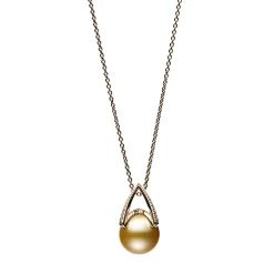 M Collection Golden South Sea Cultured Pearl Pendant with Diamonds in 18K Yellow Gold