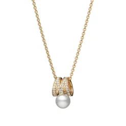 M Signature Akoya Cultured Pearl and Diamond Pendant in 18K Yellow Gold