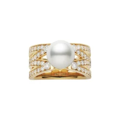 M Signature Akoya Cultured Pearl and Diamond Ring in 18K Yellow Gold
