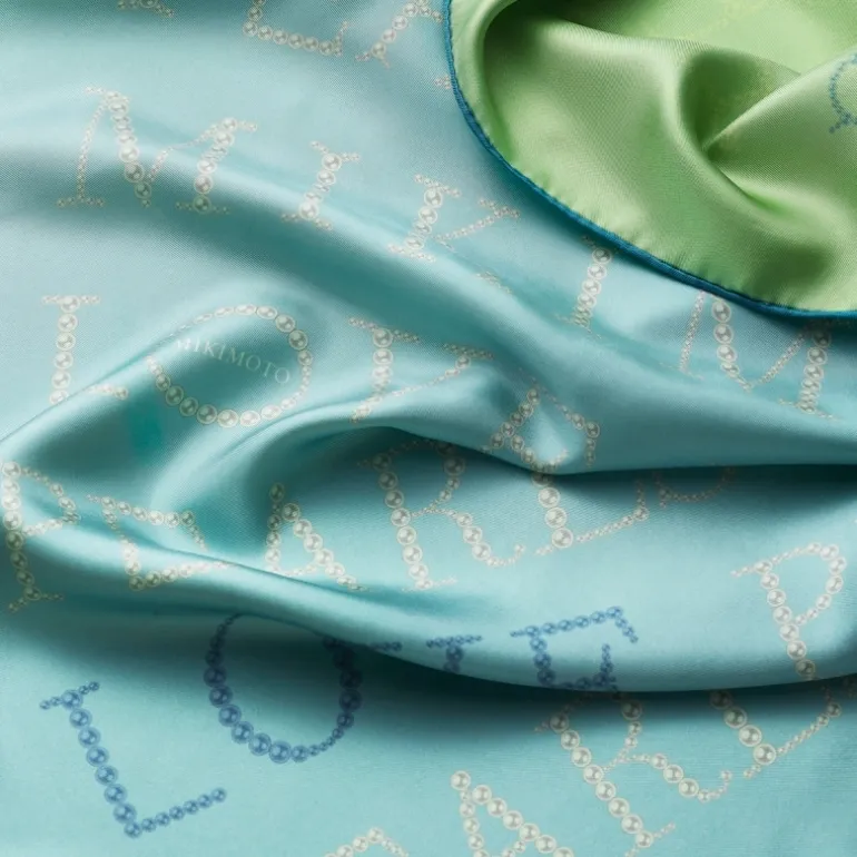 Mikimoto Signature Silk Scarf in Lagoon Blue