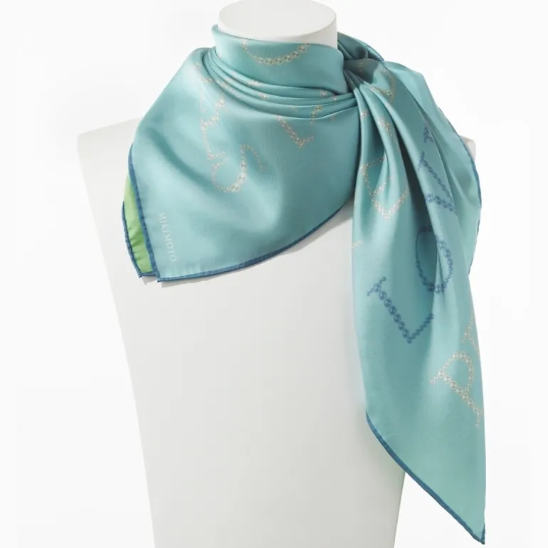 Mikimoto Signature Silk Scarf in Lagoon Blue