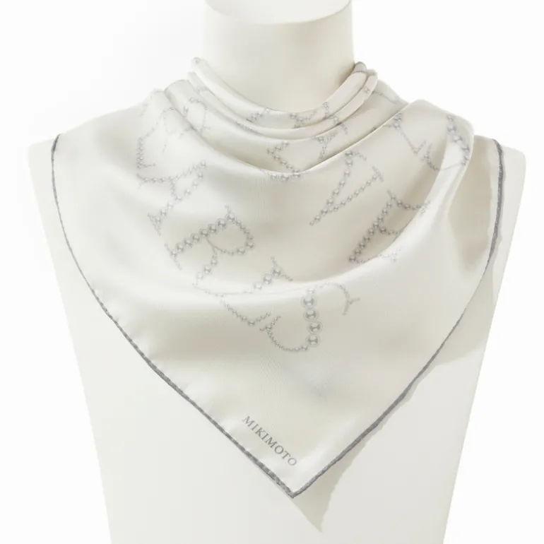 Mikimoto Signature Silk Scarf in Pearl White