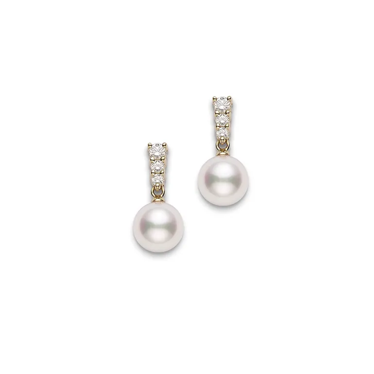 Morning Dew Akoya Cultured Pearl Earrings – 18K Yellow Gold