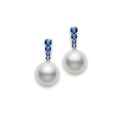 Morning Dew White South Sea with Blue Sapphire Earrings - Mikimoto