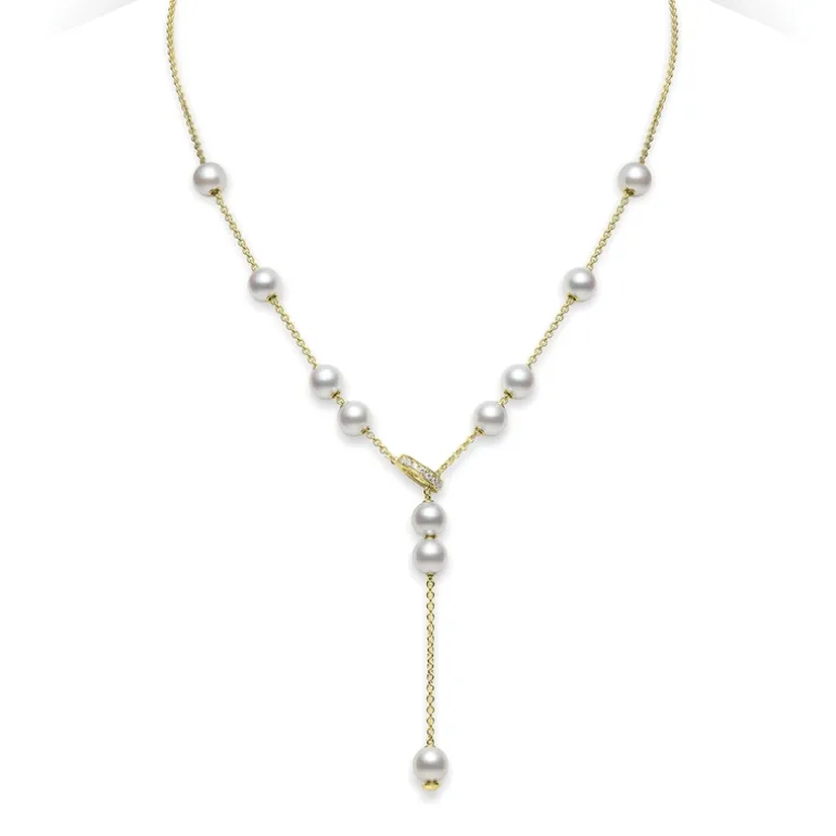 Pearls in Motion Akoya Cultured Pearl Necklace in Yellow Gold