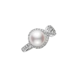 Ruyi Collection Akoya Cultured Pearl and Diamond Ring in 18K White Gold