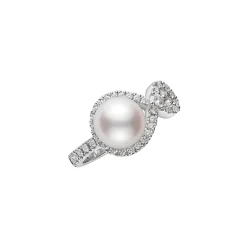 Ruyi Collection Akoya Cultured Pearl and Diamond Ring in 18K White Gold