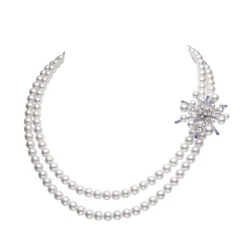 Splash Collection Akoya Cultured Pearl Sapphire and Diamond Necklace with Removable Brooch