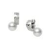 Universe Elements White South Sea Cultured Pearl and Diamond Earrings in 18K White Gold
