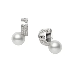 Universe Elements White South Sea Cultured Pearl and Diamond Earrings in 18K White Gold