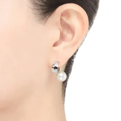 Universe Elements White South Sea Cultured Pearl and Diamond Earrings in 18K White Gold