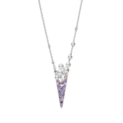 V Code Akoya Cultured Pearl Sapphire and Spinel Pendant in 18K White Gold