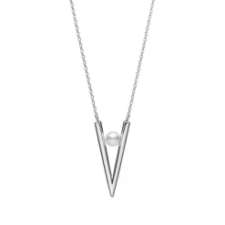 V Code Akoya Cultured Pearl Pendant in Silver