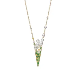 V Code Akoya Cultured Pearl Diamond and Garnet Pendant in 18K Yellow Gold