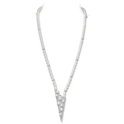 V Code Akoya Cultured Pearl and Diamond Necklace in 18K White Gold