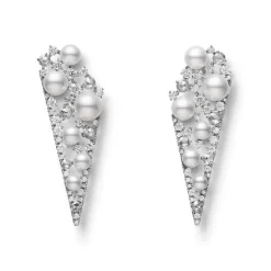 V Code Akoya Cultured Pearl and Diamond Earrings in 18K White Gold