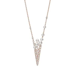 V Code Akoya Cultured Pearl and Diamond Pendant in 18K Pink Gold
