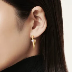 V Code Akoya Cultured Pearl Earrings in 18K Yellow Gold