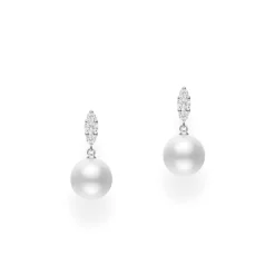 White Gold Pearl Earrings, Morning Dew Earrings - Mikimoto