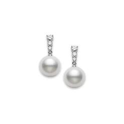 White Gold Pearl Earrings, Morning Dew Earrings - Mikimoto