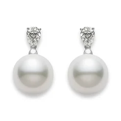 White South Sea Cultured Pearl and Diamond Earrings in Platinum