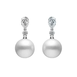 White South Sea Cultured Pearl and Diamond Earrings in Platinum