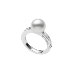 White South Sea Cultured Pearl and Diamond Ring in White Gold