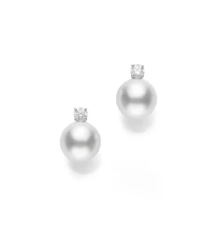 White South Sea Cultured Pearl and Diamond Earrings in Platinum