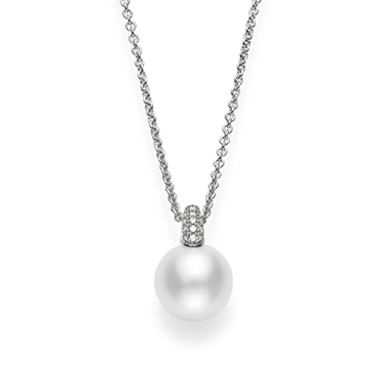 White South Sea Cultured Pearl and Pavé Diamond Pendant